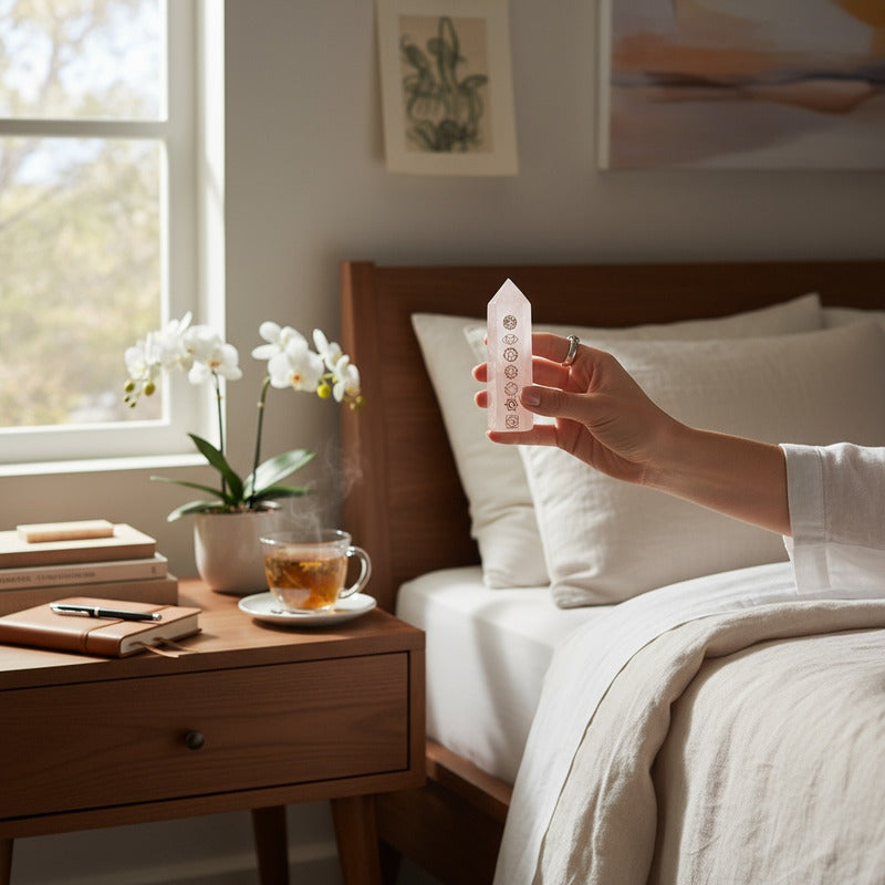 Obelisco De Cuarzo Con Los Chakras Grabados 7cm
