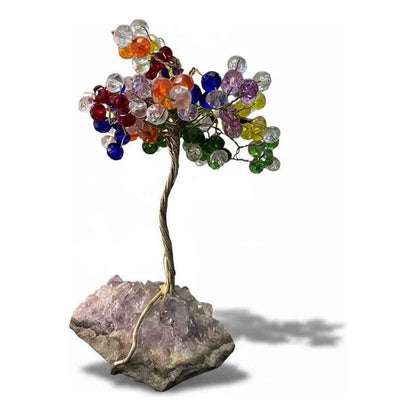 Arbol De La Vida En Cristal Con Base De Cuarzo, 14 Cm Altura Multicolor