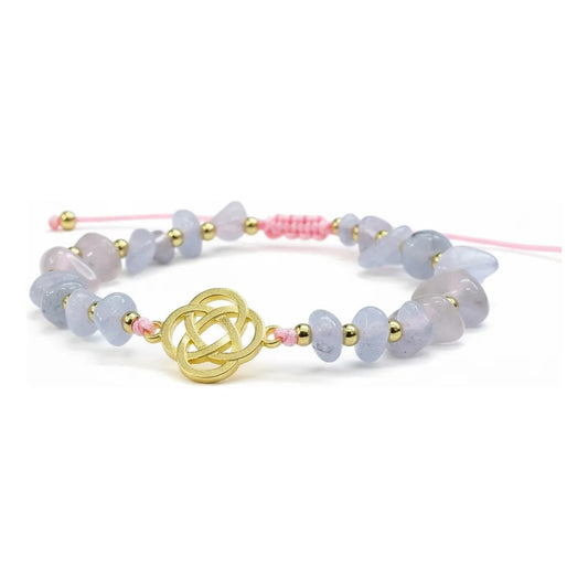 Pulsera De Cuarzo Separaciones De Metal En Hilo Ajustable Circulo Cuarzo Rosa 17 Cm