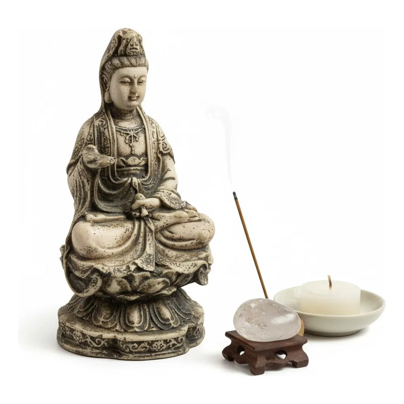 Figura Decorativa Guan Yin Resina 10 Cm Hueso by HEREJE