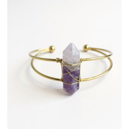 Brazalete Con Cuarzo En Punta Chapado En Color Dorado