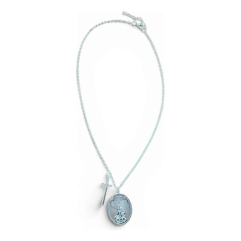 Collar Con Dije Medalla San Miguel Arcángel Acero Inoxidable Plateado
