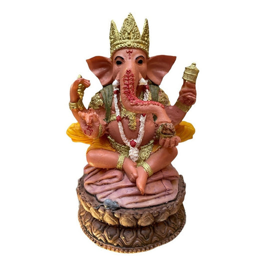 Ganesh Corona Flor De Listo Resina Nacional 16 Cm