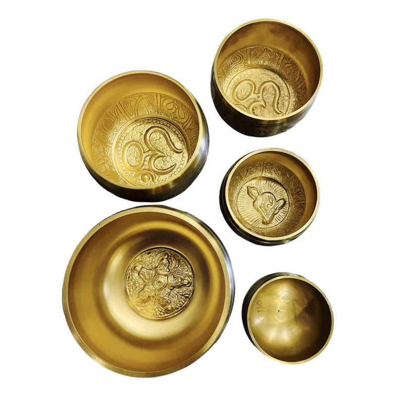 Cuenco Tibetano 7 Metales Juego De 5 Piezas En Color Dorado