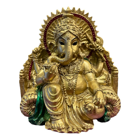Estatua Ganesh Trono Resina 14 Cm.