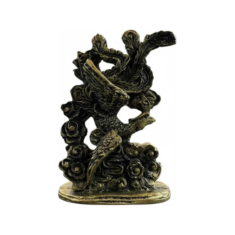 Kit Feng Shui: Ave Fénix Estatua Resina Dorado Oscuro 13cm + Dragón Chino Abundancia Dorado 13cm by HEREJE