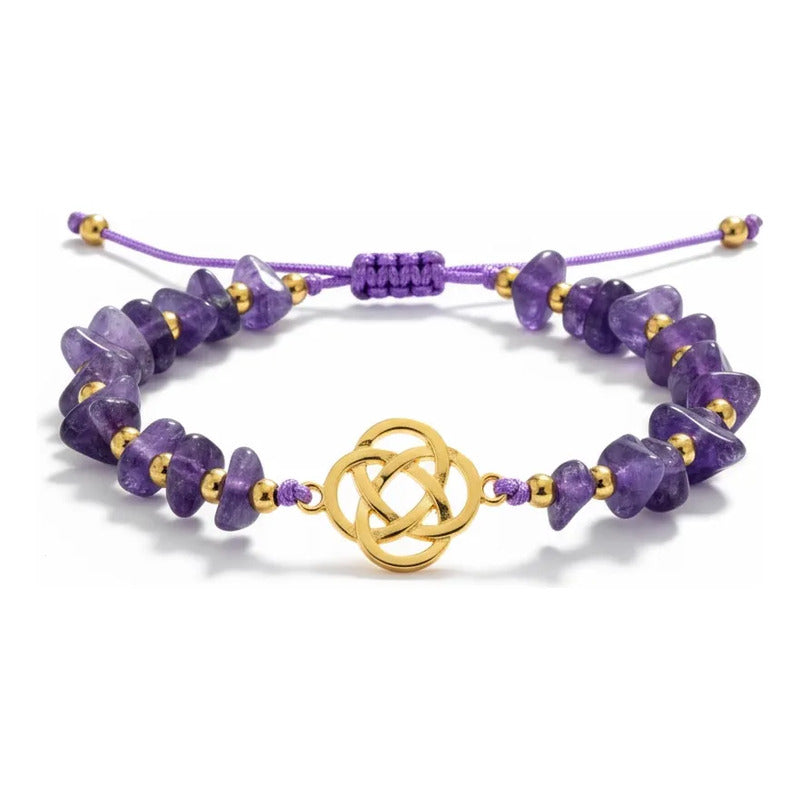 Pulsera De Cuarzo Separaciones De Metal En Hilo Ajustable Circulo Amatista 17 Cm