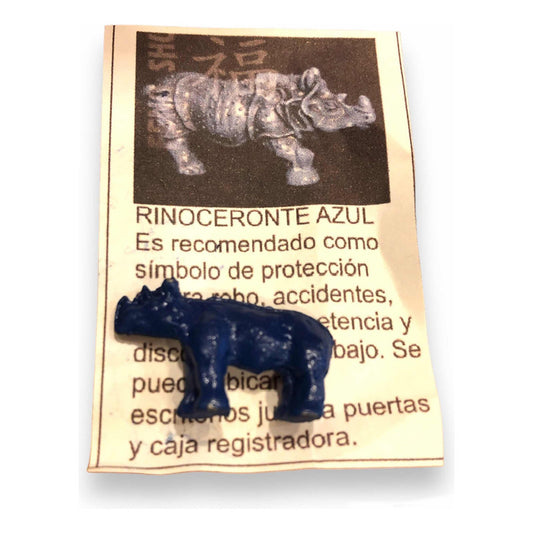 Rinoceronte Azul De Metal Mini Amuleto De Feng Shui