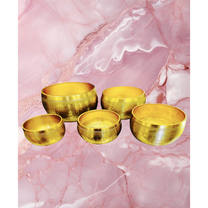Cuenco Tibetano 7 Metales Juego De 5 Piezas En Color Dorado