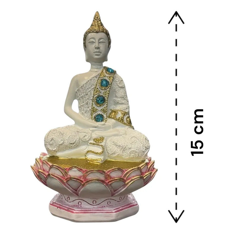 Figura Buda Meditando En Flor De Loto 15 Cm Resina Azul by HEREJE