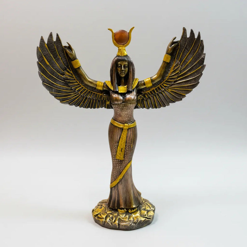 Isis Diosa Ast Egipcia Resina Nacional Pintada A Mano 28 Cm Cromo