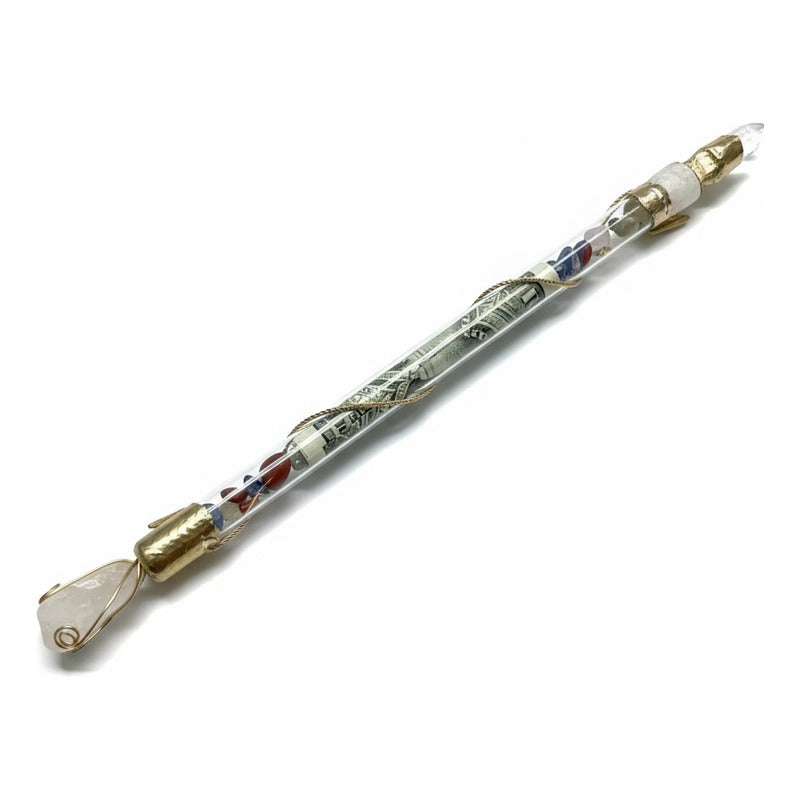 Vara De Poder Dorada Con Cuarzos Hecha A Mano Artesania