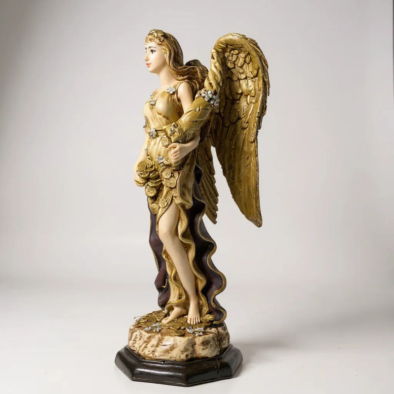 Angel De La Abundancia, Abundia Figura De Resina 30x12x10 Cm Dorado