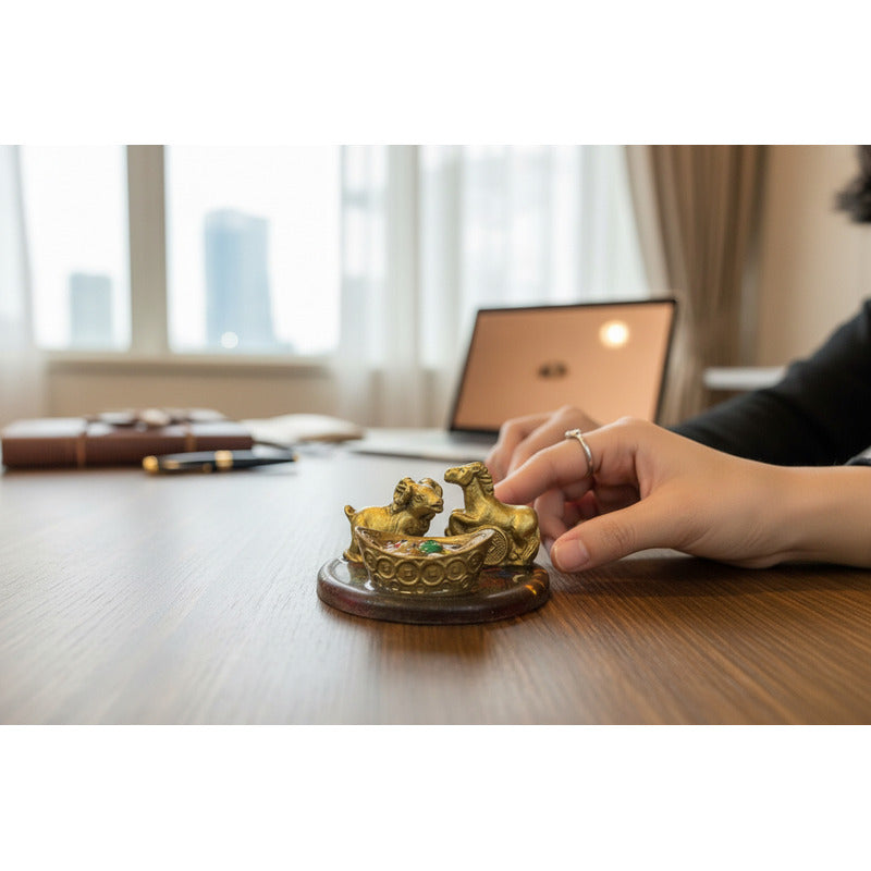 Caballo Con Cabra En Base Redonda 3x6 Cm Amuleto Año Chino. Base Translucida