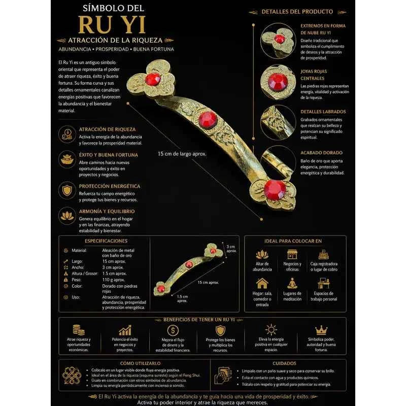 Ruyi Amuleto Ru Yi Para La Riqueza Feng Shui 15cm De Largo Dorado
