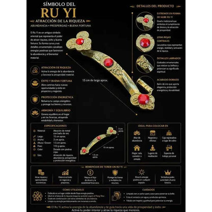Ruyi Amuleto Ru Yi Para La Riqueza Feng Shui 15cm De Largo Dorado