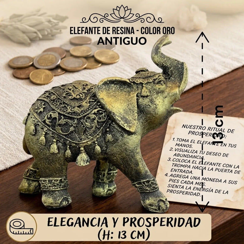 Figura Elefante De La Suerte Hindú Resina Dorado 13 Cm Dorado Oscuro by HEREJE