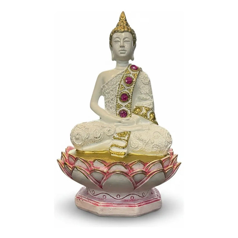 Figura Buda Meditando En Flor De Loto 15 Cm Resina Rojo by HEREJE