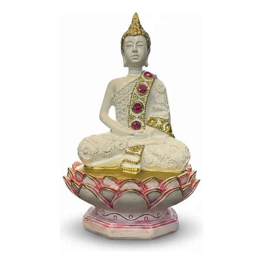 Figura Buda Meditando En Flor De Loto 15 Cm Resina Rojo