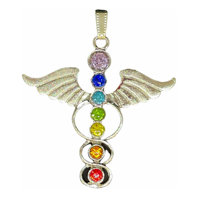7 Chakras Dije Alas Con Cristal En Baño De Oro