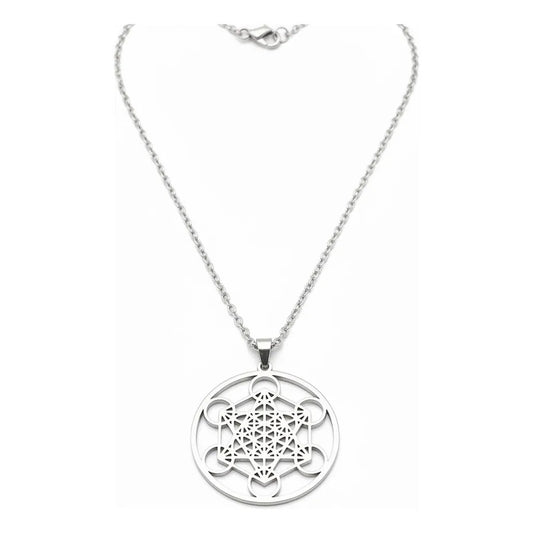 Metatron Dije De Acero Inoxidable Con Cadena Plateado