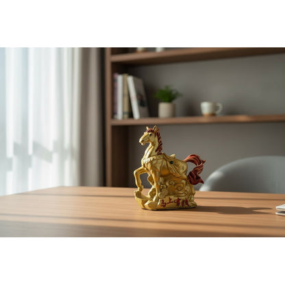 Caballo Del Año Chino 12.5x11x4cm Dorado