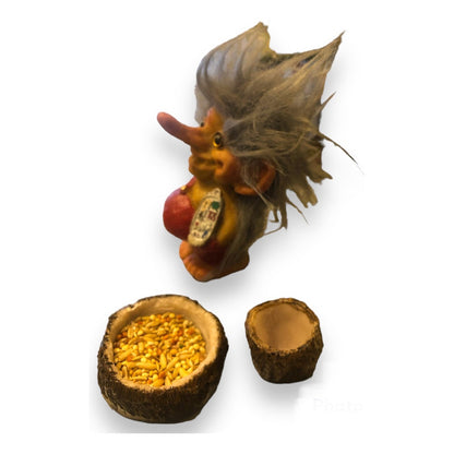 Troll Talisman + Comedero + Semillas + Tarjeta 9cm Alto