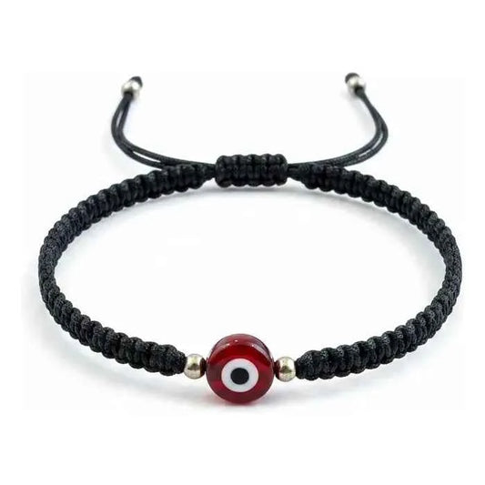 Pulseras De Hilo Tejido Artesanal. Ojo Rojo Hilo Negro 18 Cm 25 Cm