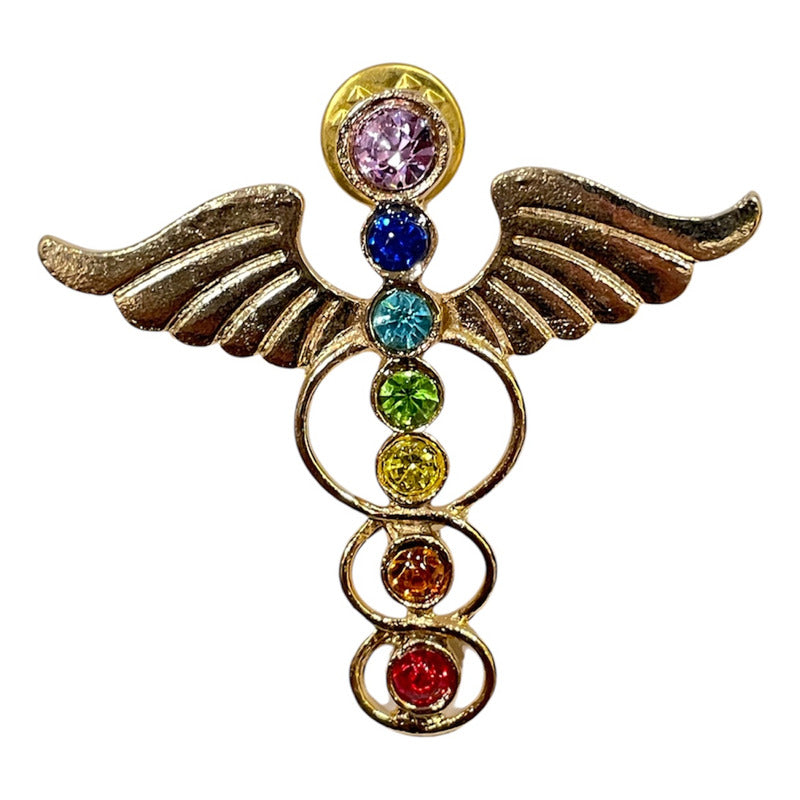 7 Chakras Dije Alas Con Cristal En Baño De Oro