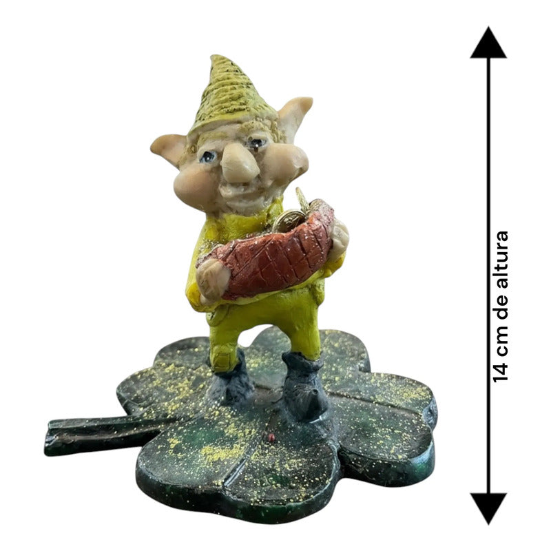 Figura Duende De La Abundancia Con Trébol De La Suerte 14 Cm Verde by HEREJE