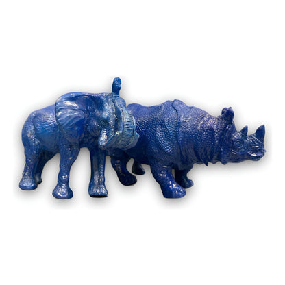 Figura Elefante Y Rinoceronte Azul Feng Shui 8.6cm Y 7.5cm Azul Petróleo