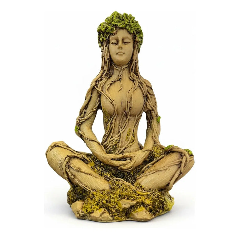 Figura Diosa Gaia Madre Tierra Meditación Resina Verde Claro by HEREJE