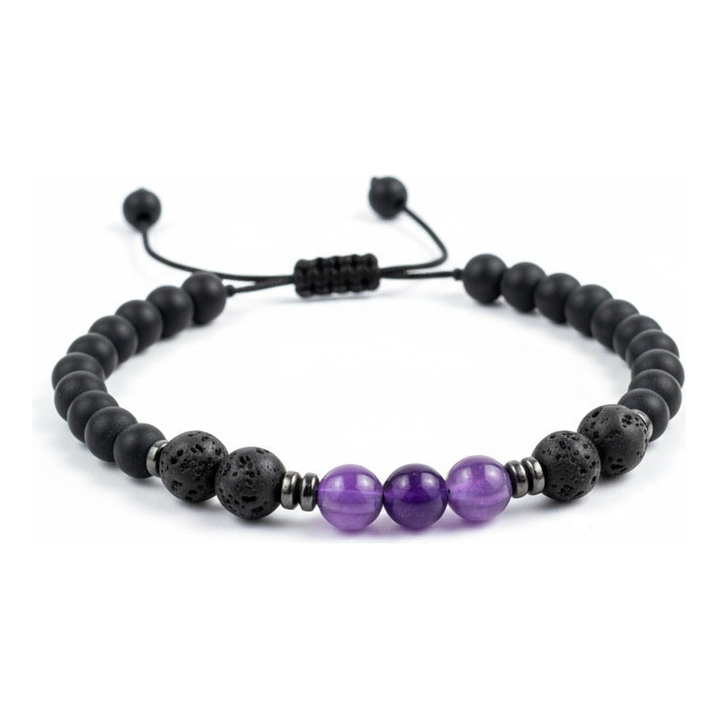 Pulsera Con Cuarzo Amatista Y Piedra Volcanica
