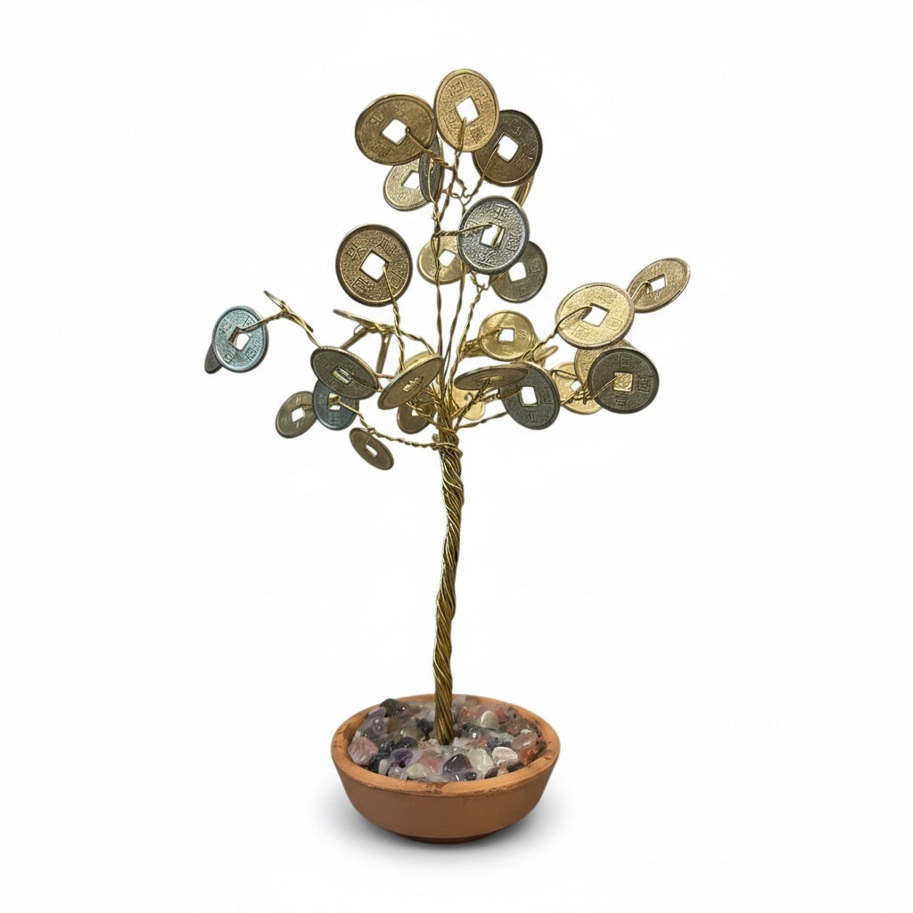 Arbol Monedas Cuarzo Bañado En Oro 15cm Nacional