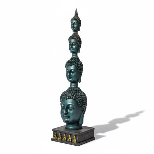 Buda Pedestal Cabezas Figura De Resina 26 Cm Alto