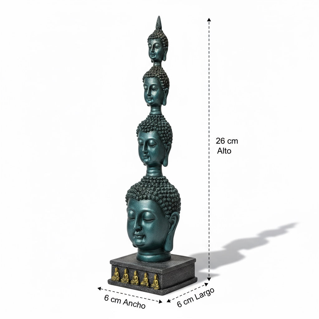 Buda Pedestal Cabezas Figura De Resina 26 Cm Alto