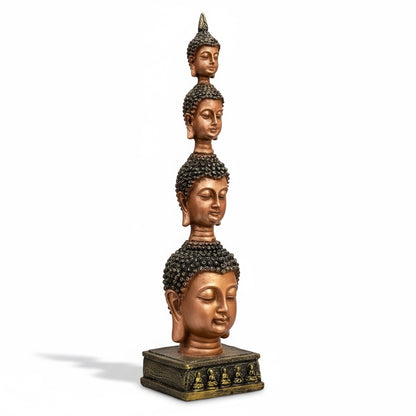 Buda Pedestal Cabezas Figura De Resina 26 Cm Alto