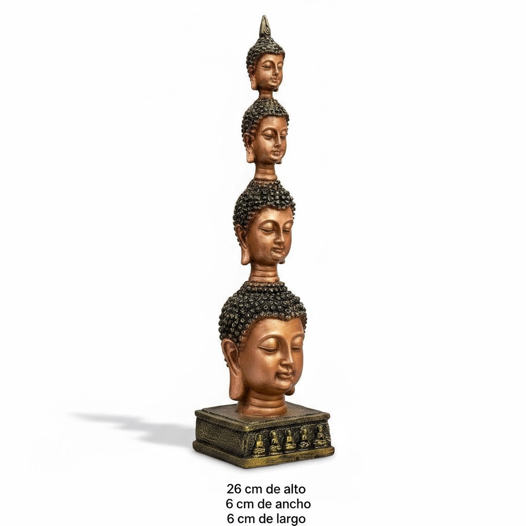 Buda Pedestal Cabezas Figura De Resina 26 Cm Alto