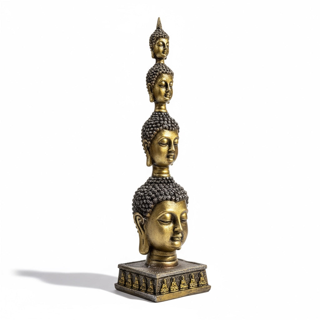 Buda Pedestal Cabezas Figura De Resina 26 Cm Alto