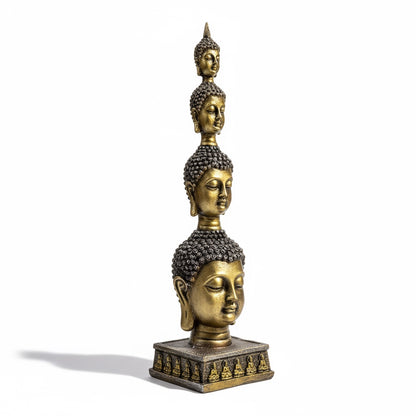 Buda Pedestal Cabezas Figura De Resina 26 Cm Alto