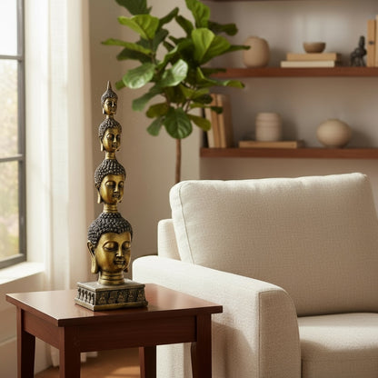 Buda Pedestal Cabezas Figura De Resina 26 Cm Alto