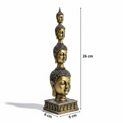 Buda Pedestal Cabezas Figura De Resina 26 Cm Alto