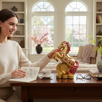 Caballo Año Chino Estatua De Resina 18x13x8.5 Cm