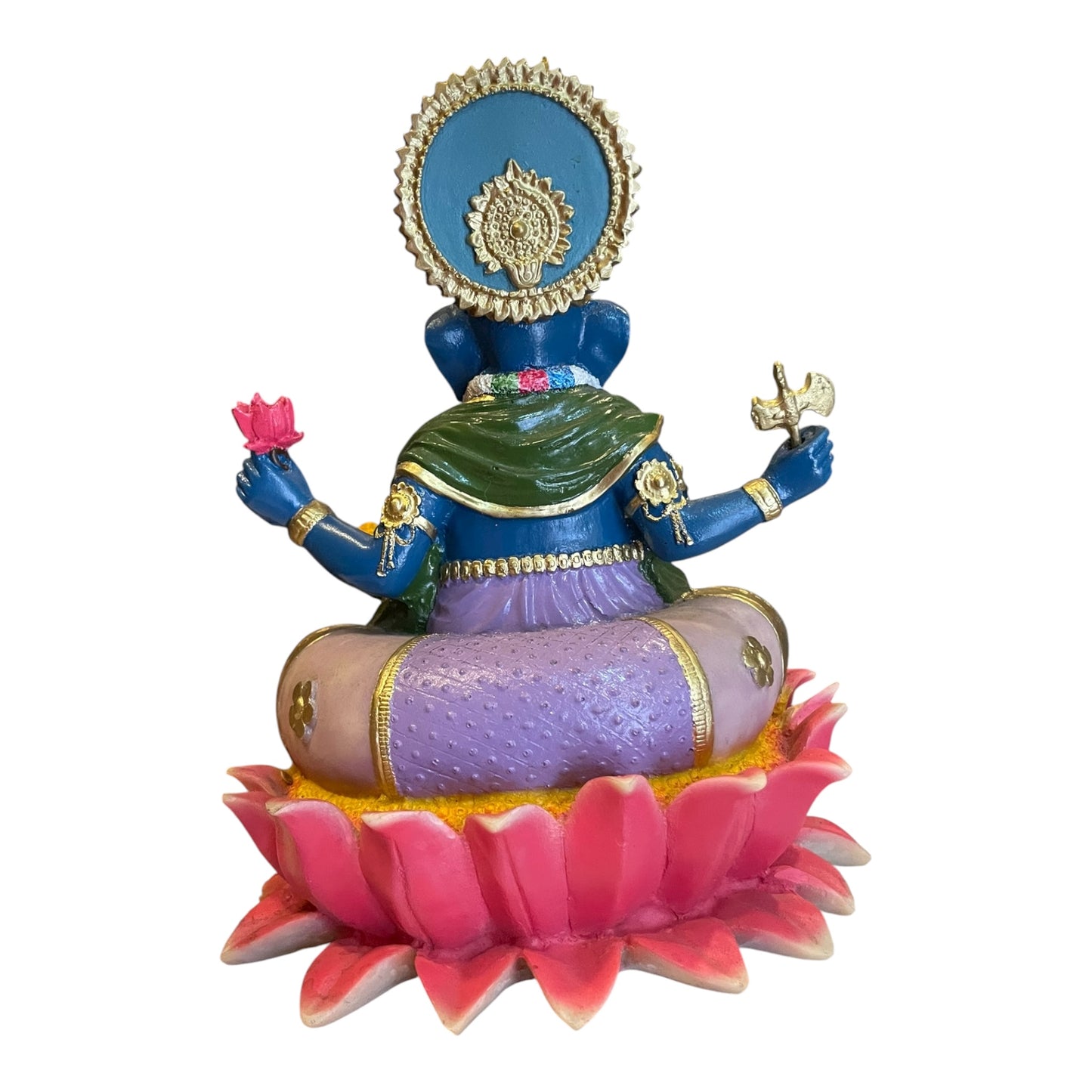 Ganesh Flor De Loto Figura En Resina Nacional 19 Cm Pintado