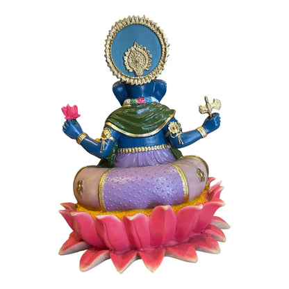 Ganesh Flor De Loto Figura En Resina Nacional 19 Cm Pintado