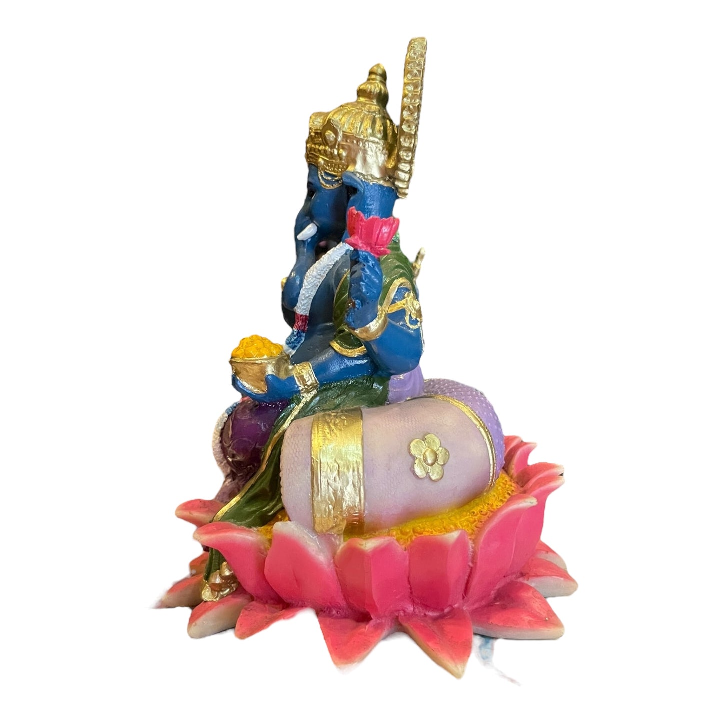 Ganesh Flor De Loto Figura En Resina Nacional 19 Cm Pintado
