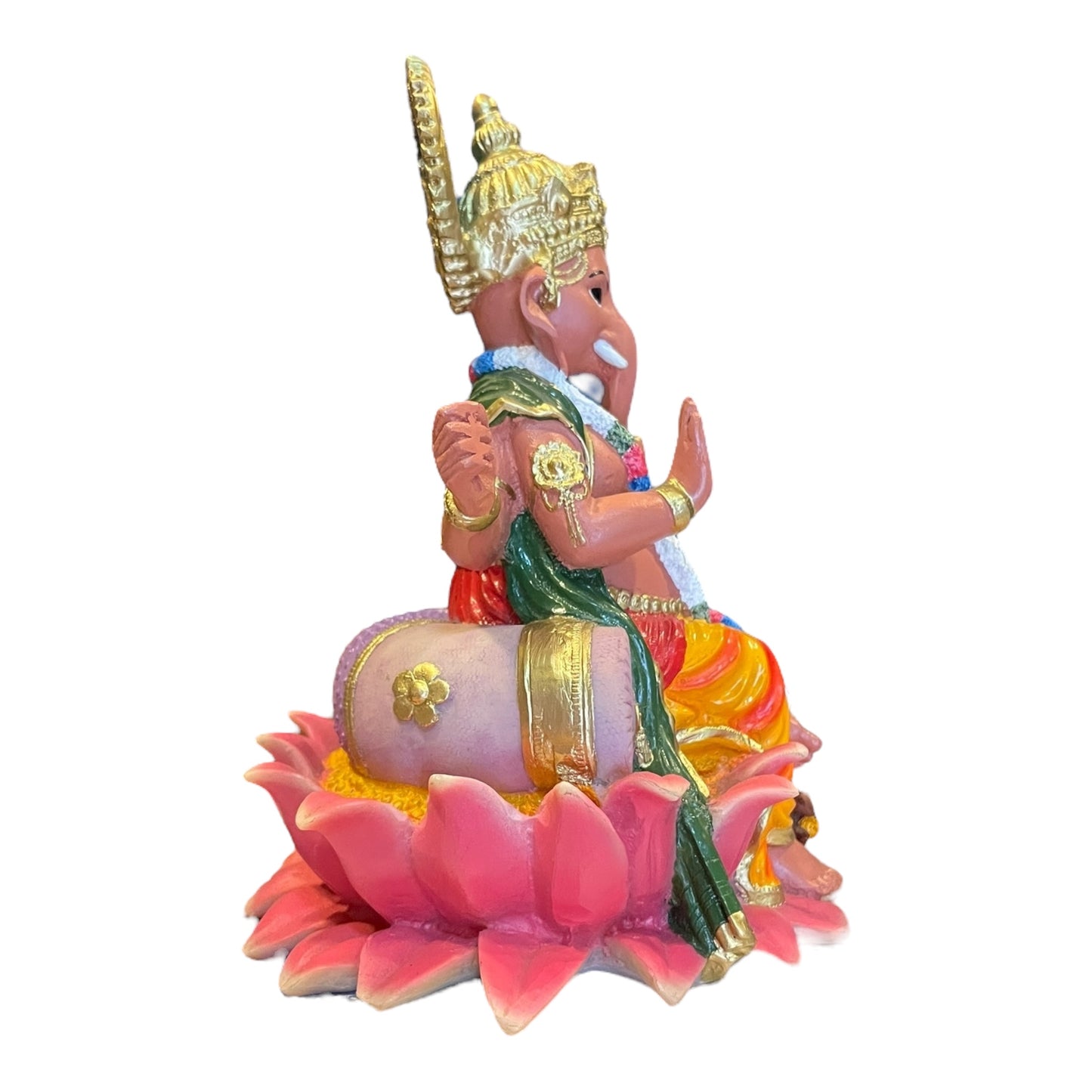 Ganesh Flor De Loto Figura En Resina Nacional 19 Cm Pintado