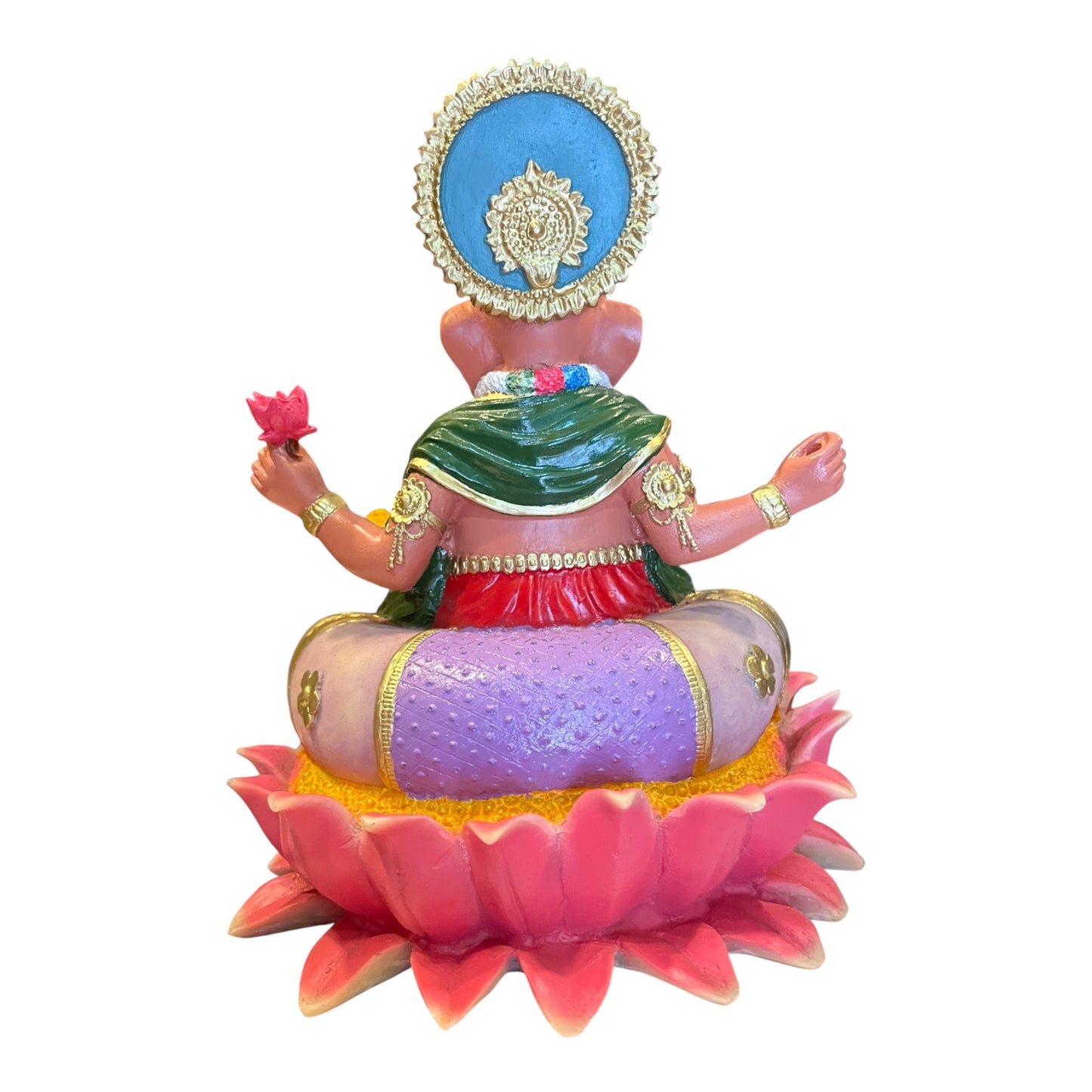Ganesh Flor De Loto Figura En Resina Nacional 19 Cm Pintado