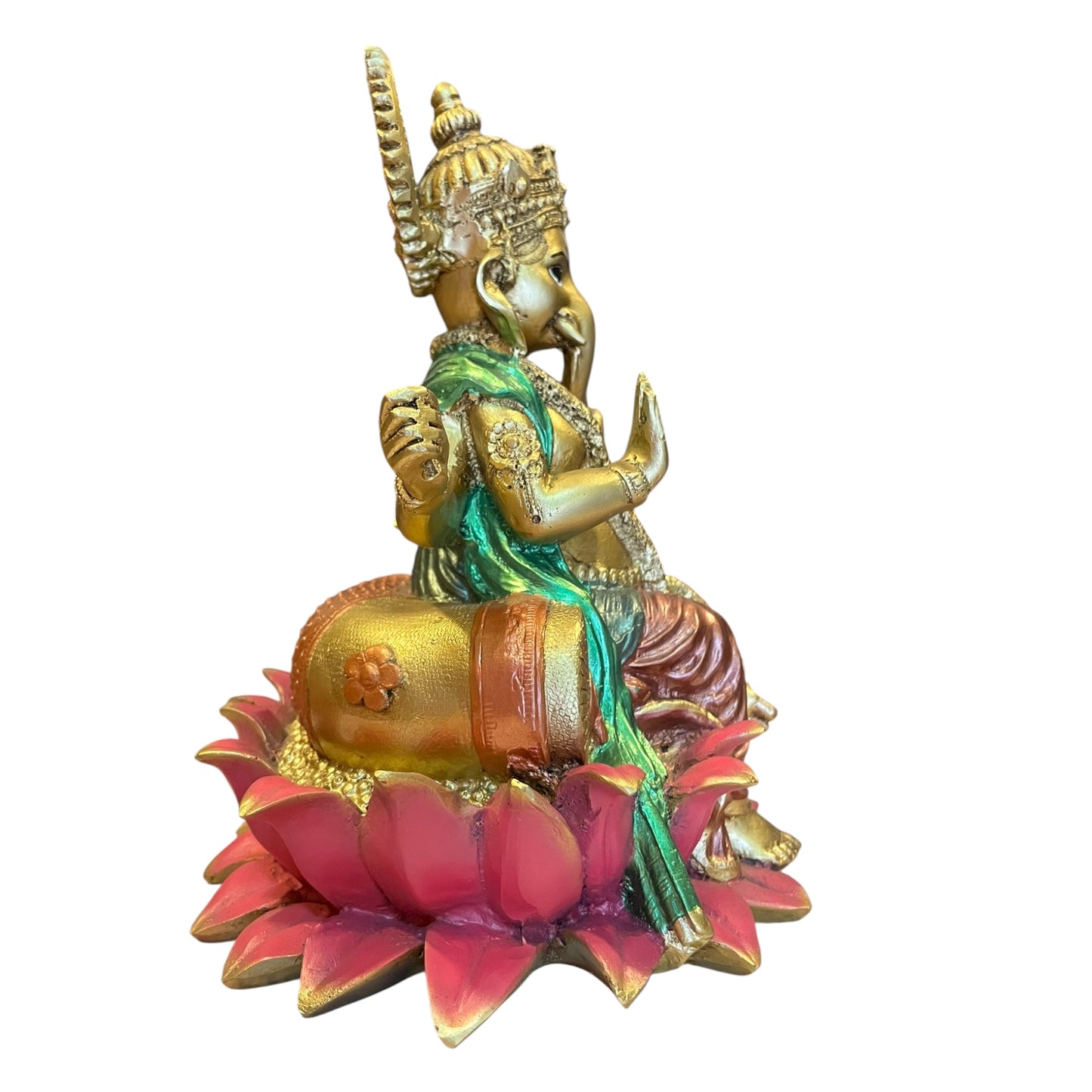 Ganesh Flor De Loto Figura En Resina Nacional 19 Cm Pintado