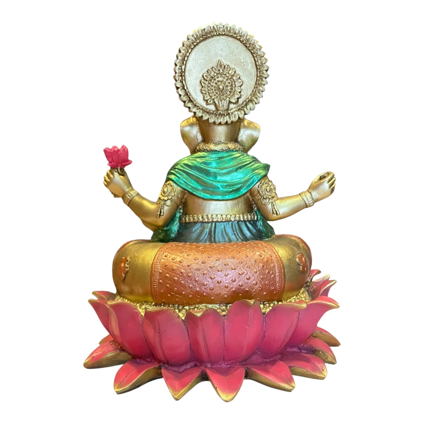 Ganesh Flor De Loto Figura En Resina Nacional 19 Cm Pintado